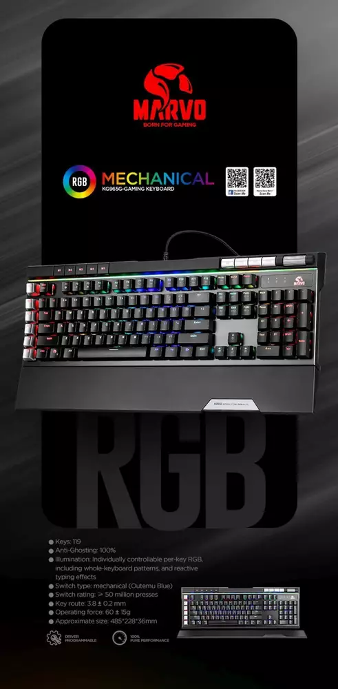 Геймърска механична клавиатура MARVO Pro KG965G RGB - Blue суичове - MARVO-PRO-KG965G 