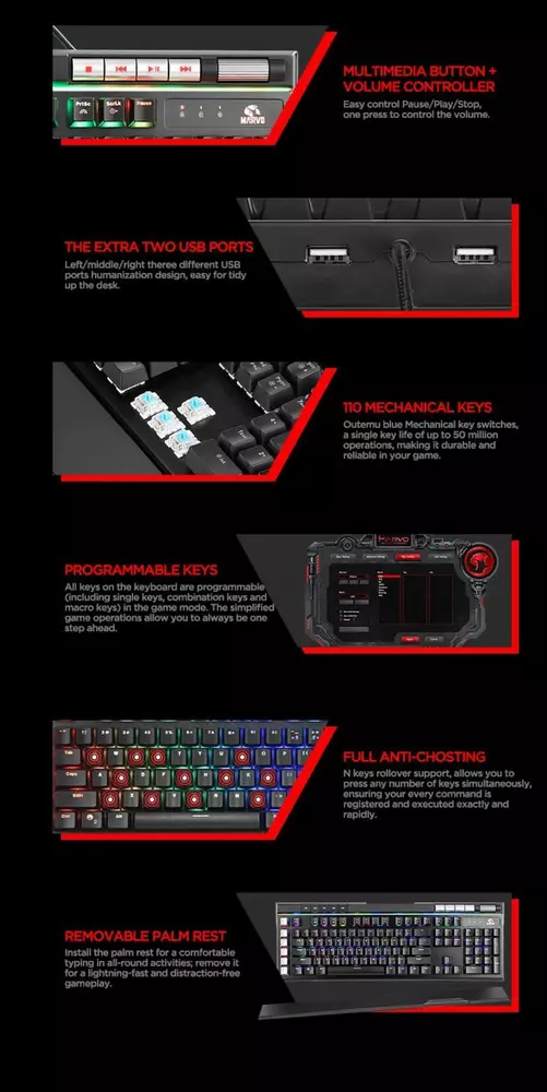 Геймърска механична клавиатура MARVO Pro KG965G RGB - Blue суичове - MARVO-PRO-KG965G