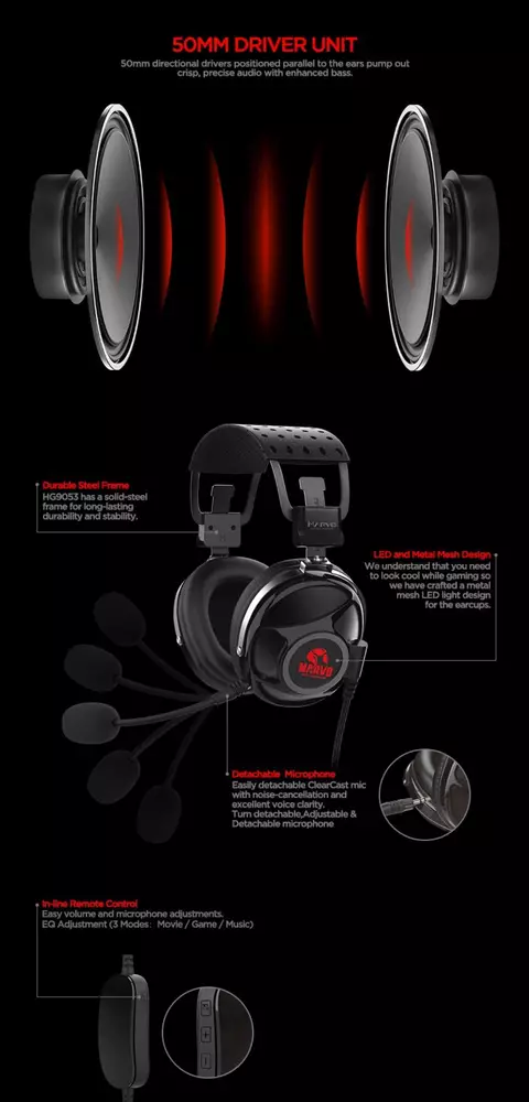 Marvo PRO геймърски слушалки Gaming Headphones HG9053 - 7.1 USB, backlight - MARVO-PRO-HG9053