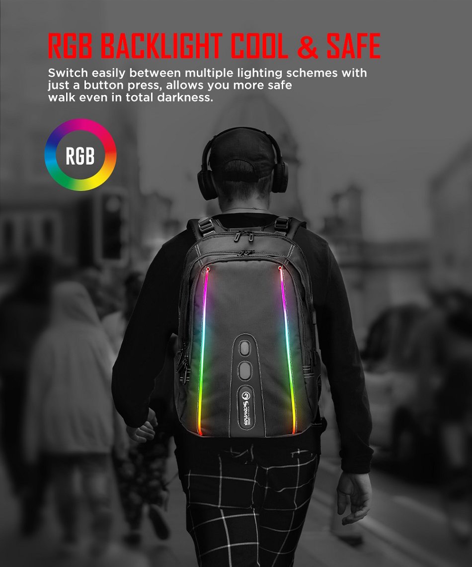 Marvo геймърска раница Gaming Backpack 15.6" RGB with Bluetooth Speaker - MARVO-BA-02