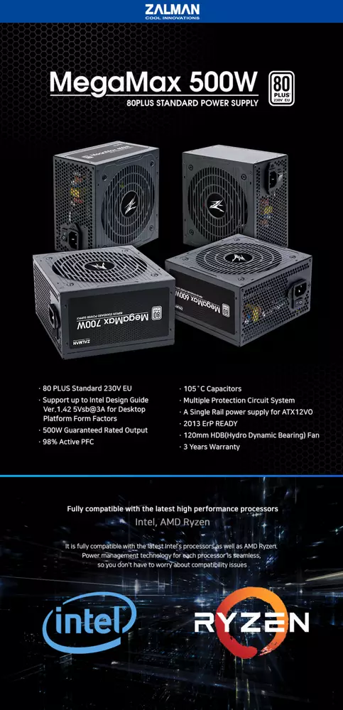 Захранване Zalman MegaMax ZM500-TXII 500W 80+ PSU