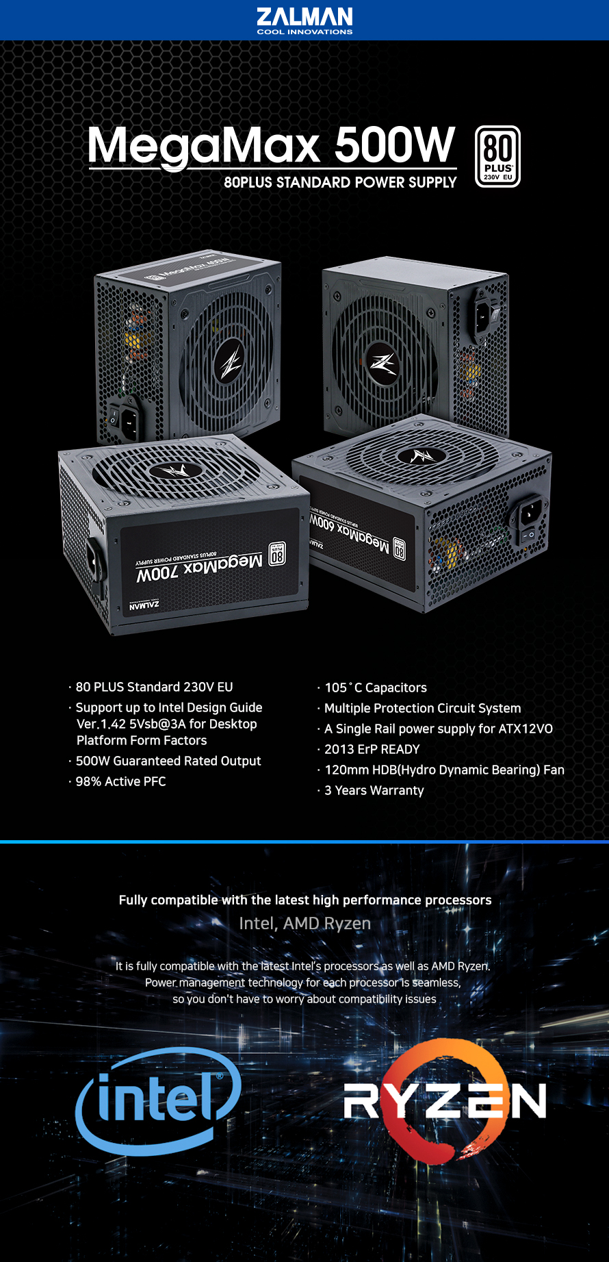 Захранване Zalman MegaMax ZM500-TXII 500W 80+ PSU