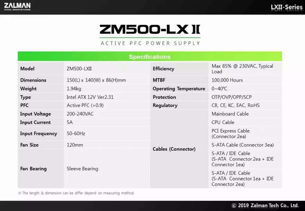 Захранване Zalman ZM500-LXII 500W PSU