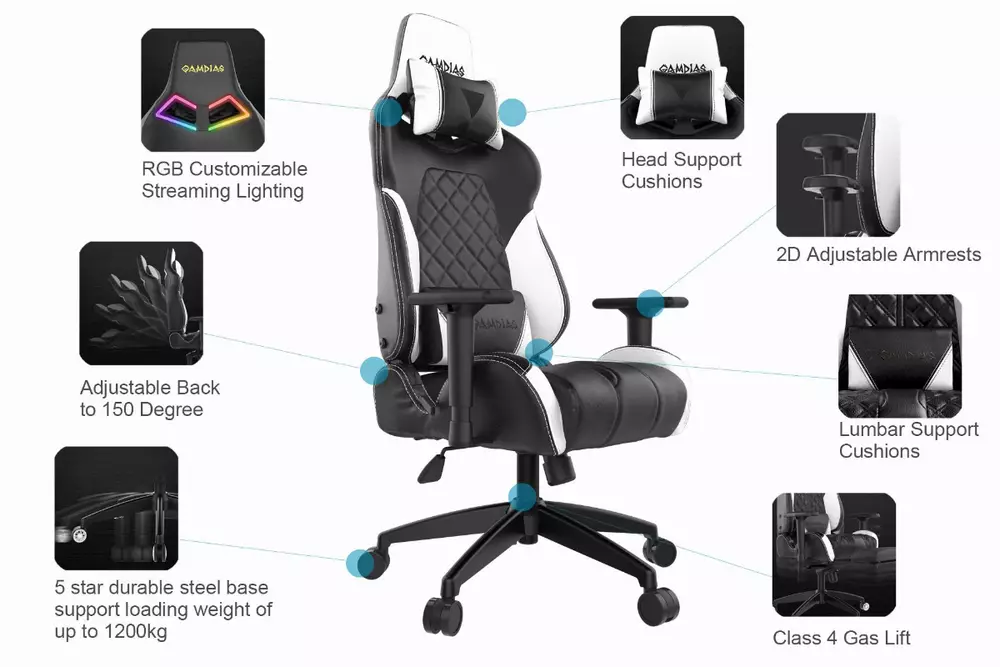 Gamdias геймърски стол Gaming Chair - ACHILLES E1-L Red RGB