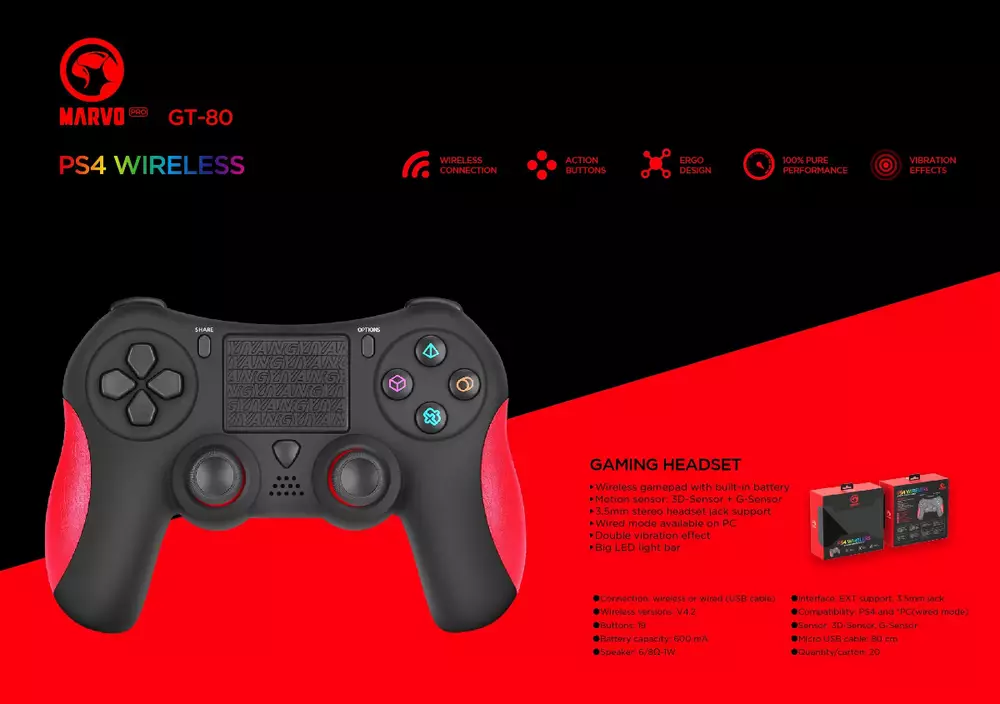 Marvo PRO геймпад Gamepad GT-80 - PS4, Wireless, Vibration