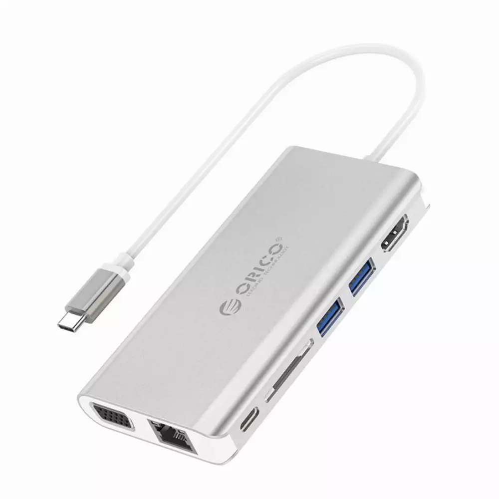 Orico докинг станция Type-C Docking Station Power Distribution - HDMI, USB3.0 x 2, LAN, SD, VGA, Audio - XC-304-SV
