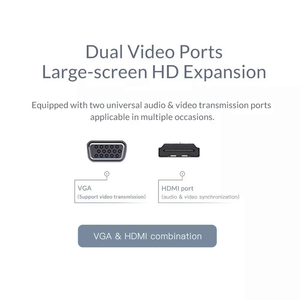 Orico докинг станция Type-C Docking Station Power Distribution - HDMI, USB3.0 x 2, LAN, SD, VGA, Audio - XC-304-SV
