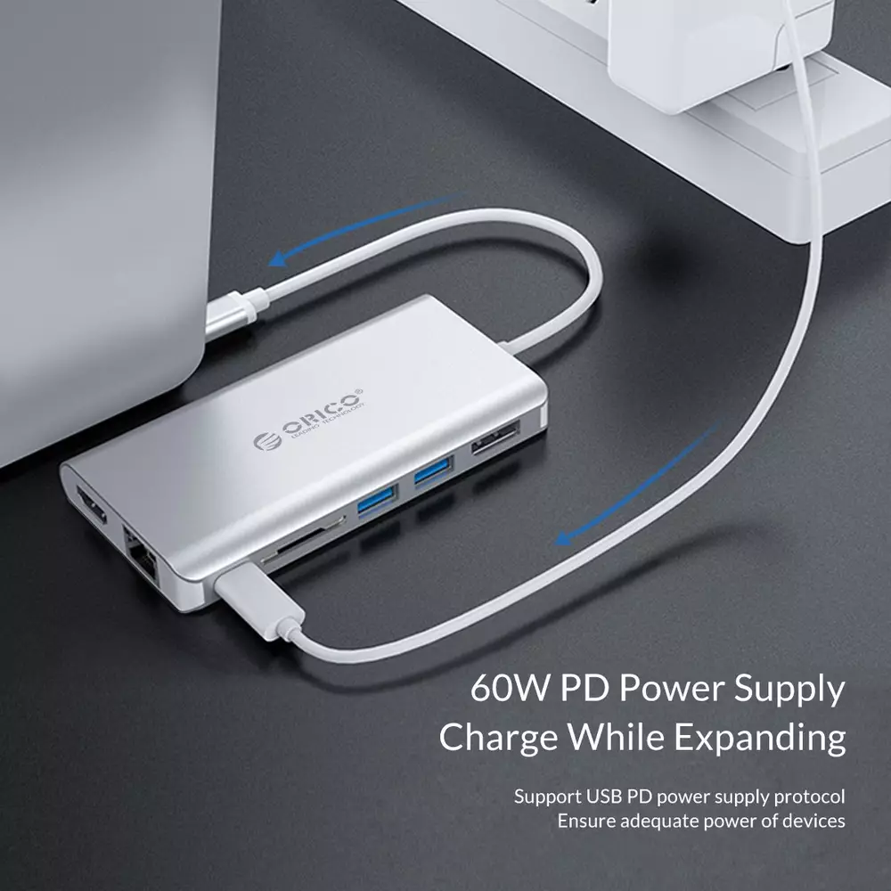 Orico докинг станция Type-C Docking Station Power Distribution - HDMI, USB3.0 x 2, LAN, SD, VGA, Audio - XC-304-SV