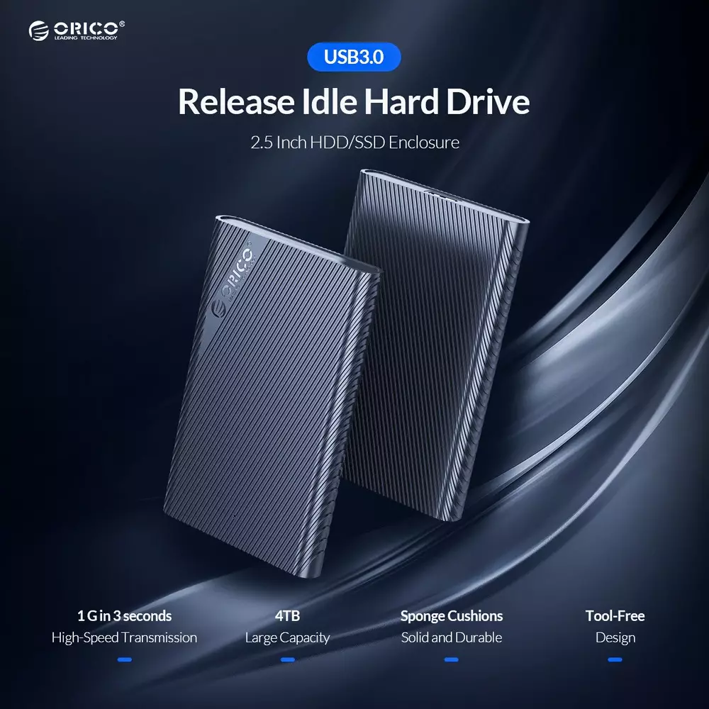 Външна кутия за диск Orico 2521U3-BK-EP Storage Case 2.5 inch USB3.0