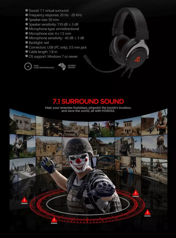 Геймърски слушалки Marvo PRO HG9052 Gaming Headphones 7.1 USB 