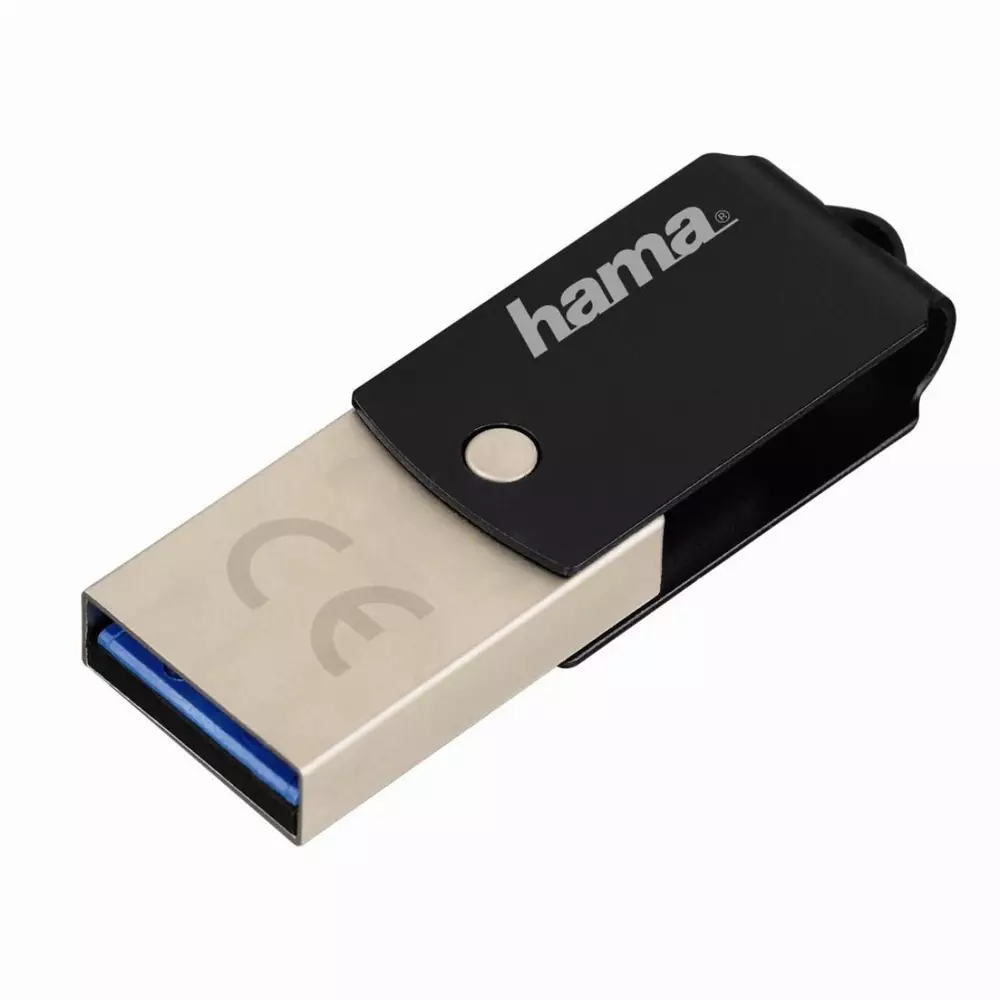 USB памет HAMA C-Turn 114976, 32GB, Type-C USB 3.1/USB 3.0 100 MB/s, Метален корпус, Черен/Сребрист