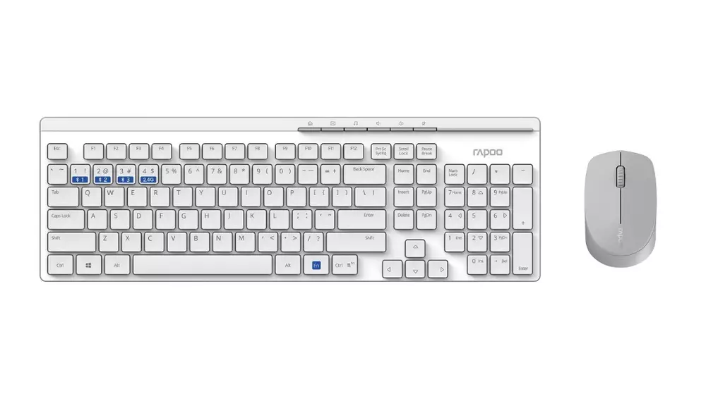 Комплект клавиатура и мишка RAPOO 8100M Multi mode, Bluetooth &2.4Ghz, Безжичен, Бял