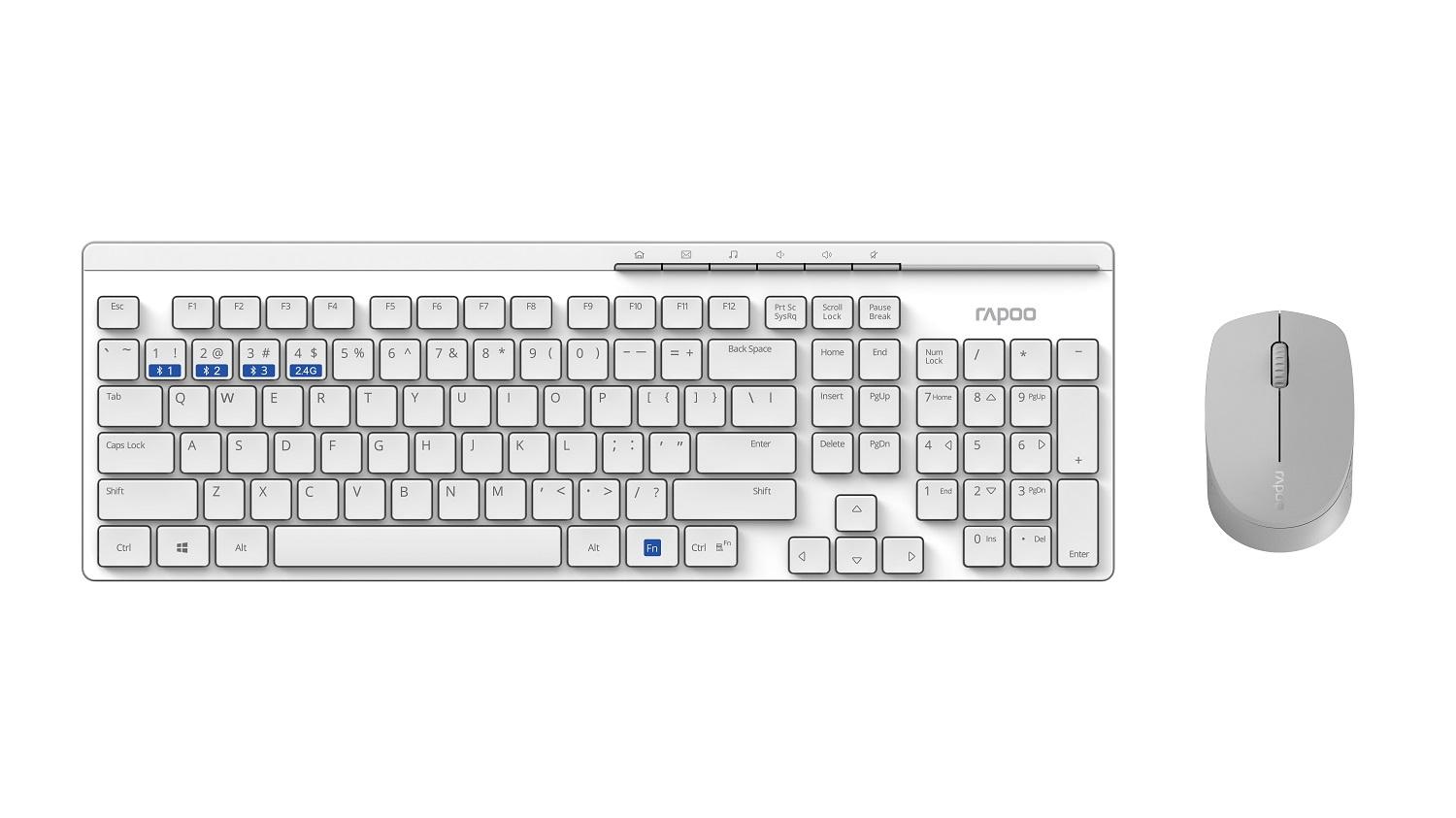 Комплект клавиатура и мишка RAPOO 8100M Multi mode, Bluetooth &2.4Ghz, Безжичен, Бял