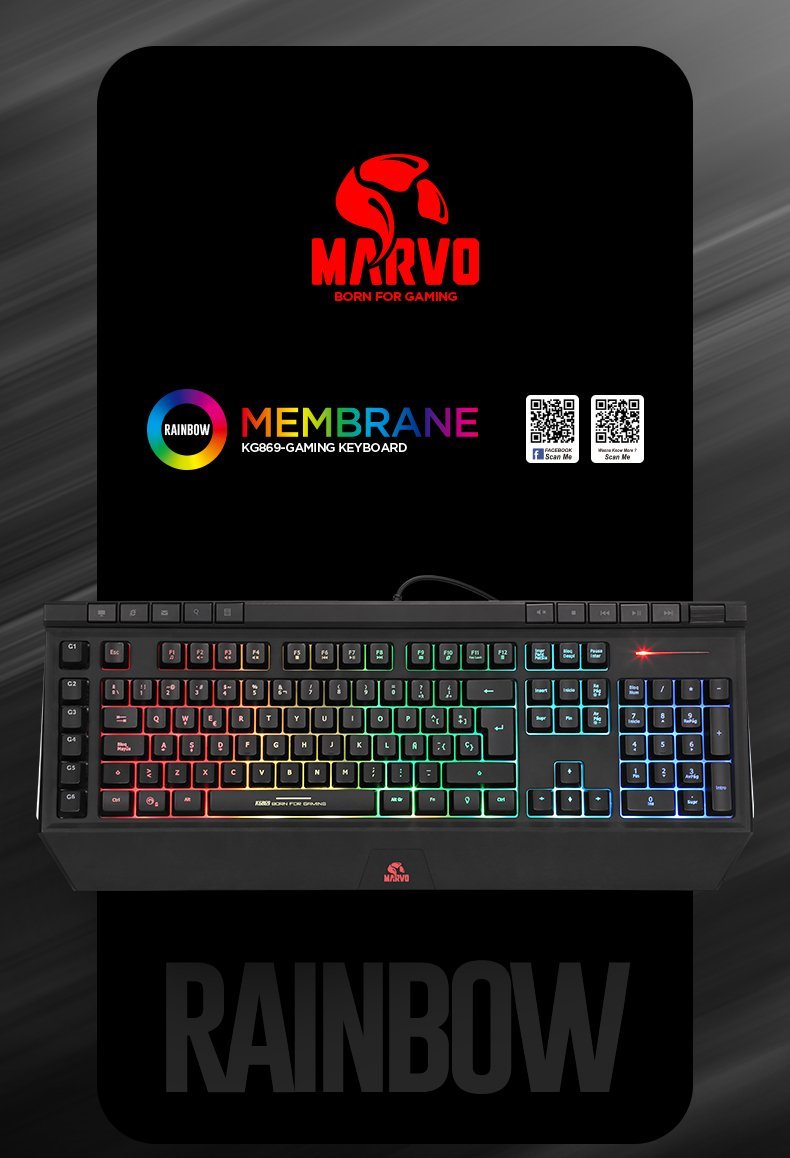 Marvo PRO геймърска клавиатура Gaming Keyboard KG869 - Programmable, Rainbow