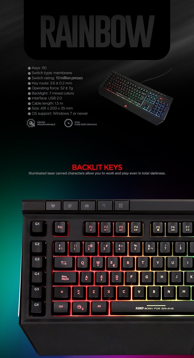 Marvo PRO геймърска клавиатура Gaming Keyboard KG869 - Programmable, Rainbow