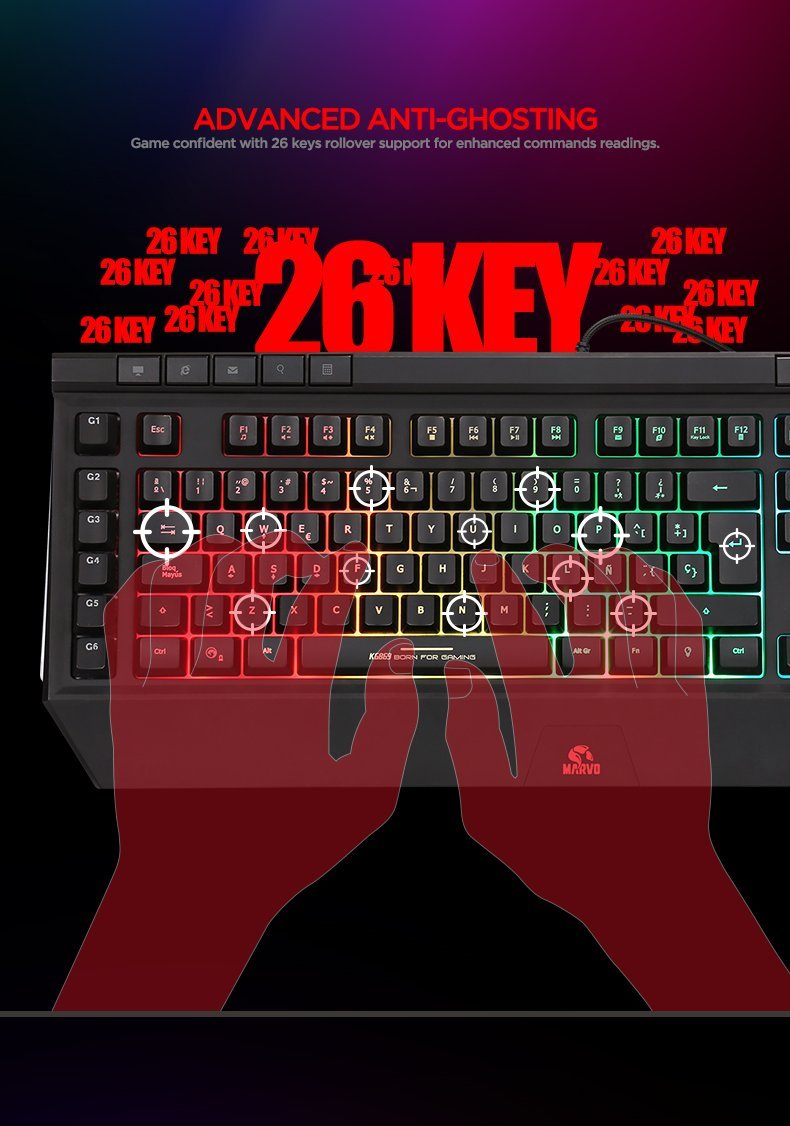 Marvo PRO геймърска клавиатура Gaming Keyboard KG869 - Programmable, Rainbow
