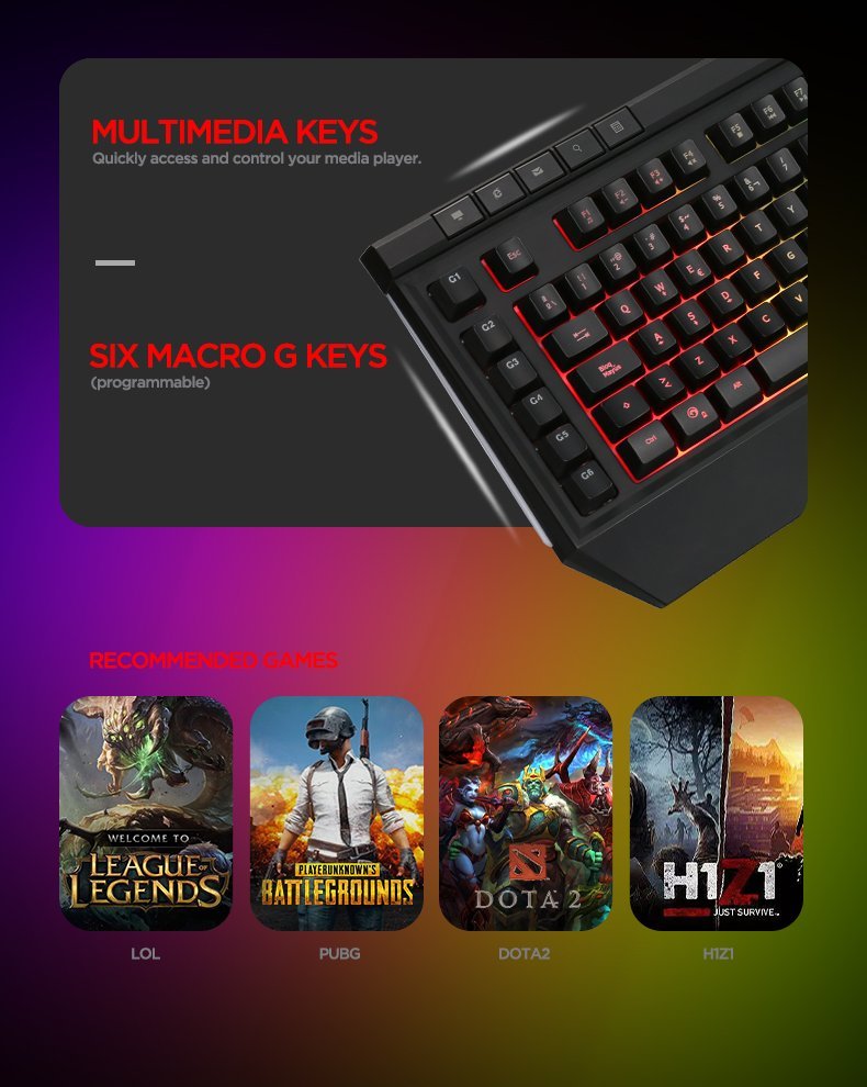 Marvo PRO геймърска клавиатура Gaming Keyboard KG869 - Programmable, Rainbow