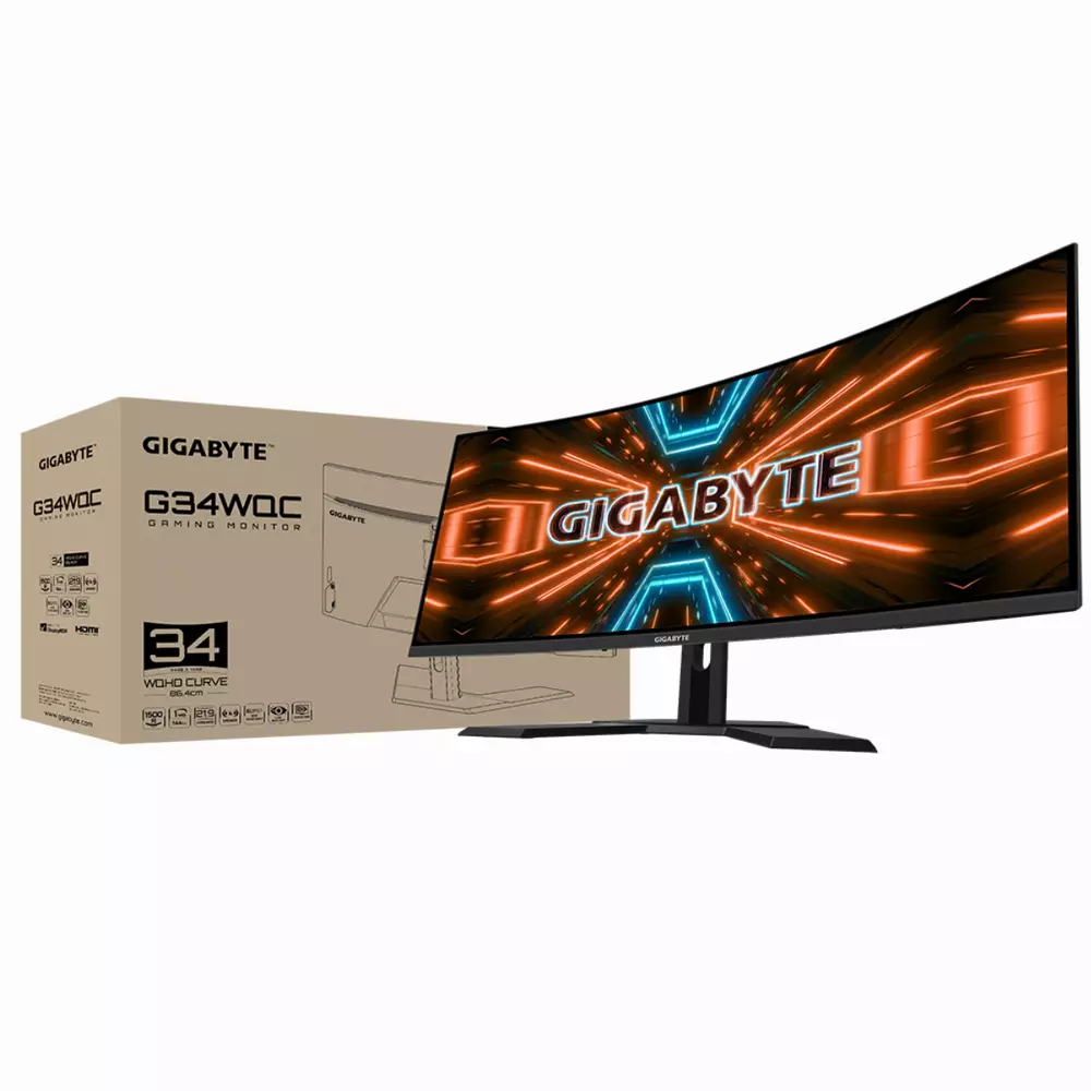 Геймърски Монитор Gigabyte 34" G34WQC-EK, VA 4K (3440x1440), Curved 1500R, HDR, 144Hz, 1ms