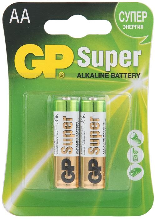 Алкална батерия GP SUPER LR6 AA, 2 бр. в опаковка, 1.5V, GP15A