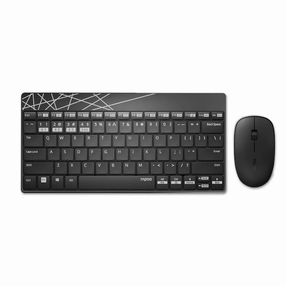 Tastatur und Maus Set RAPOO 8000M Multi mode, Bluetooth & 2.4Ghz, Kabellos, Schwarz