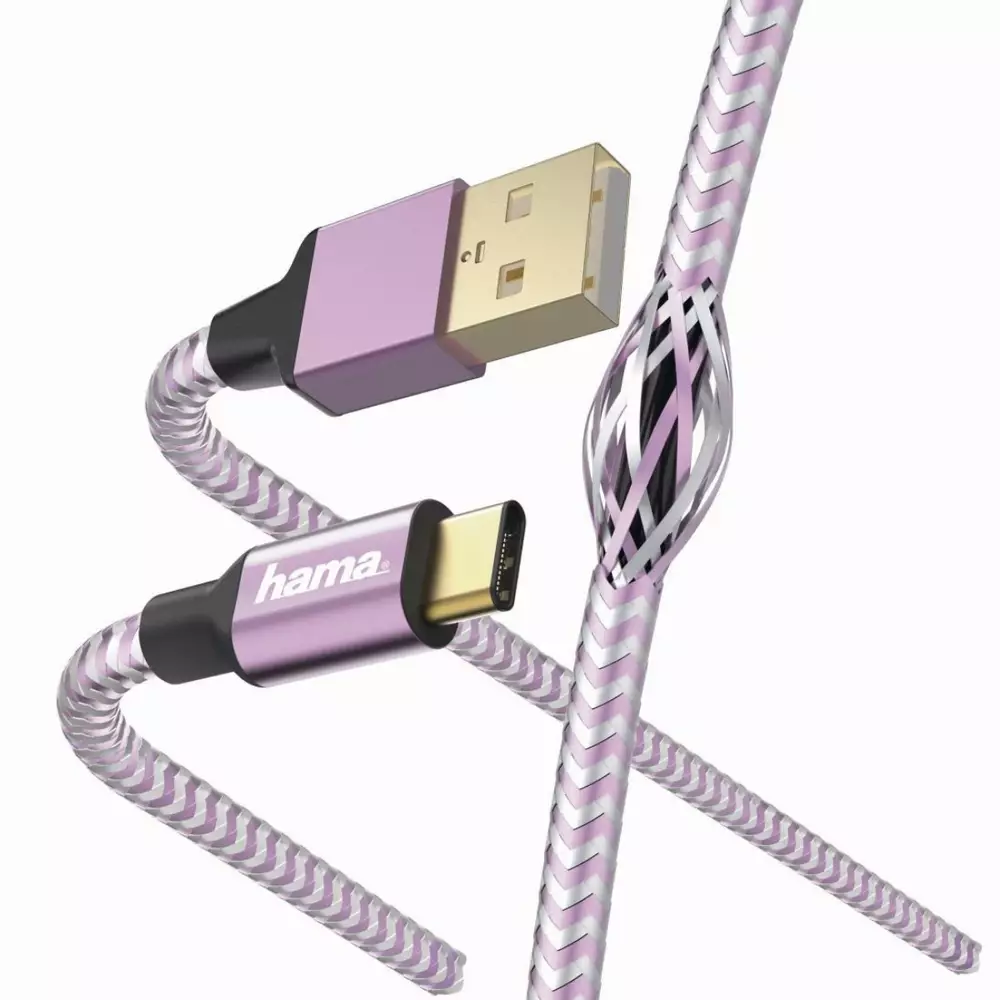 Кабел HAMA Reflective, USB-C мъжко - USB-A мъжко, 480 Mbps, 1.5 м., Лилав