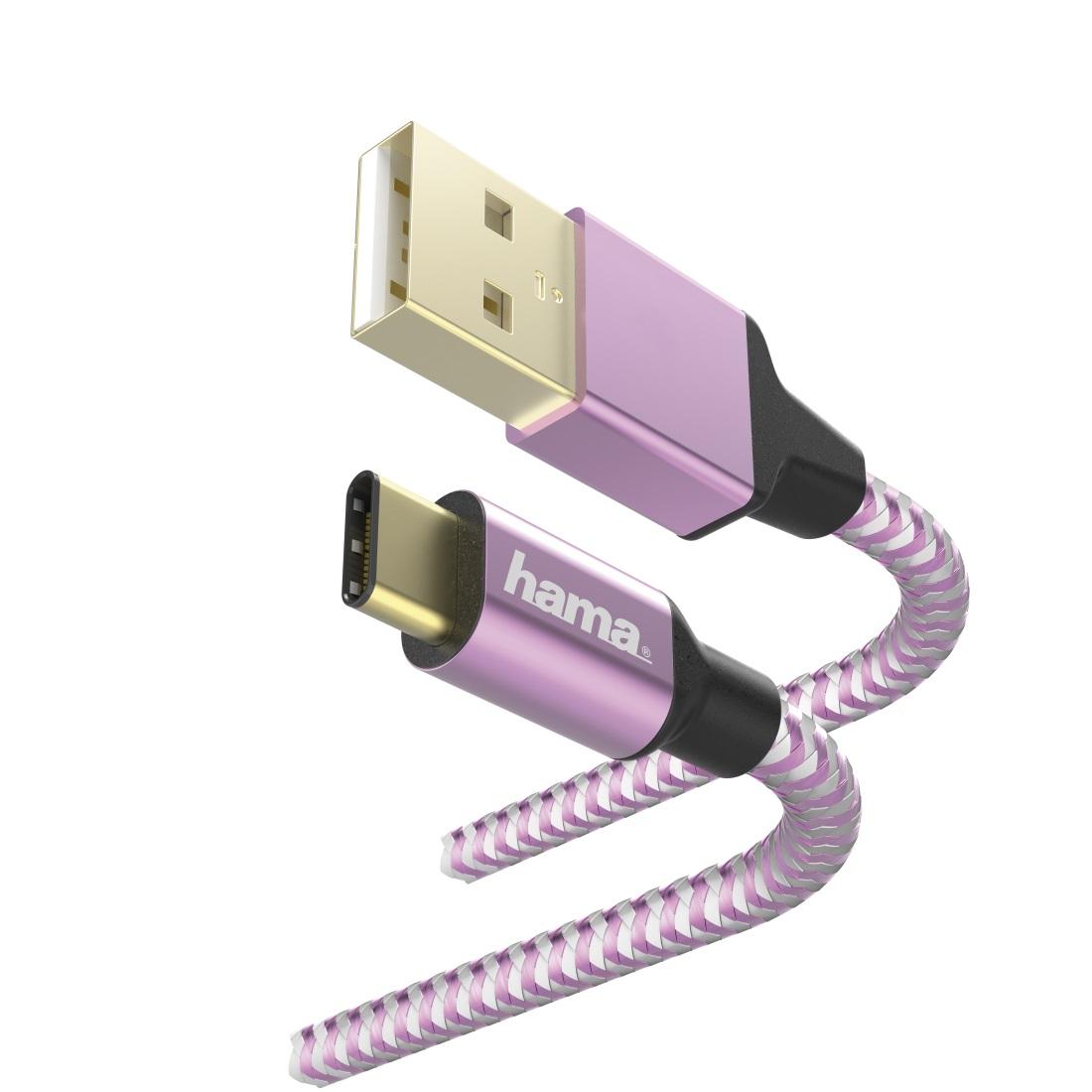 Кабел HAMA Reflective, USB-C мъжко - USB-A мъжко, 480 Mbps, 1.5 м., Лилав