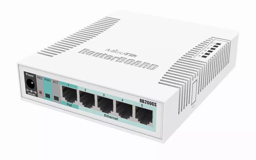 Суич MikroTik 260GS, 5-port 10/10/1000+1xSFP + cages
