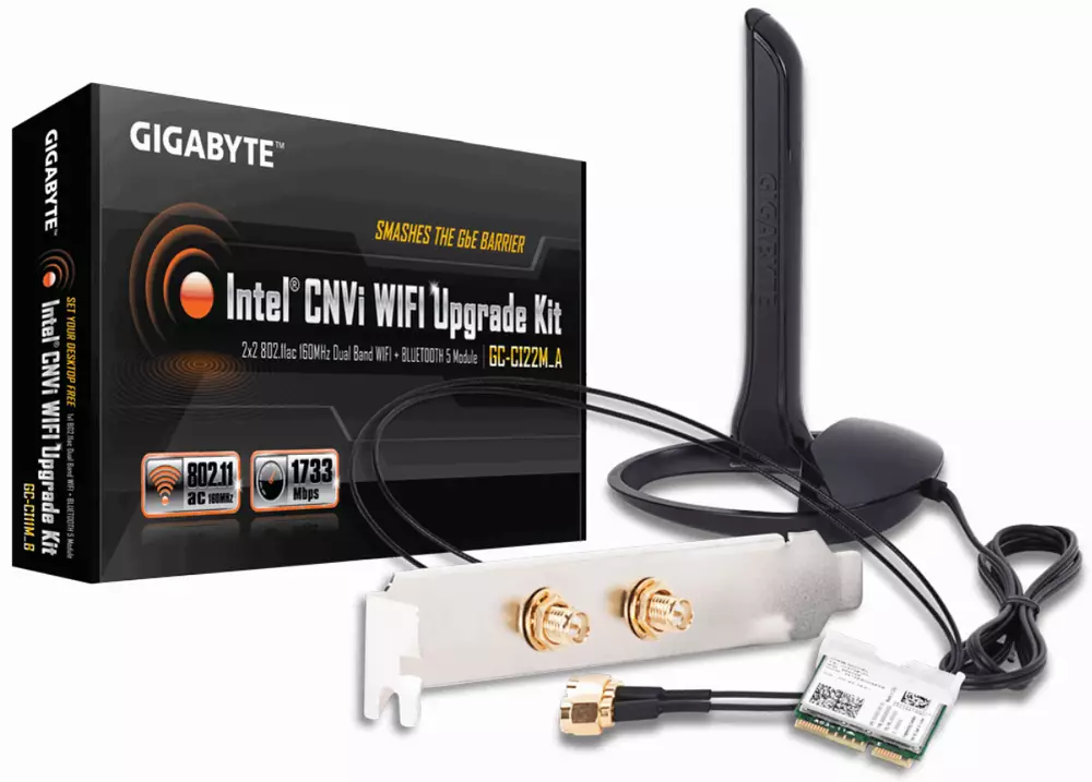 Безжичен М.2 адаптер Gigabyte GC-CI22M_A, 2x2 802.11ac 160MHz, Bluetooth 5.0