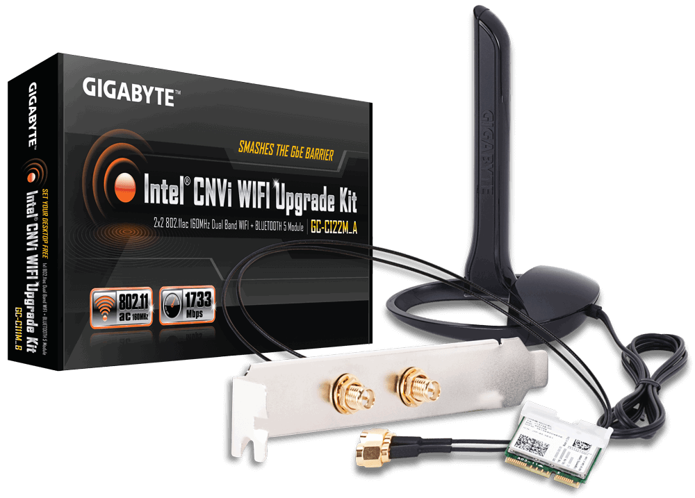 Безжичен М.2 адаптер Gigabyte GC-CI22M_A, 2x2 802.11ac 160MHz, Bluetooth 5.0