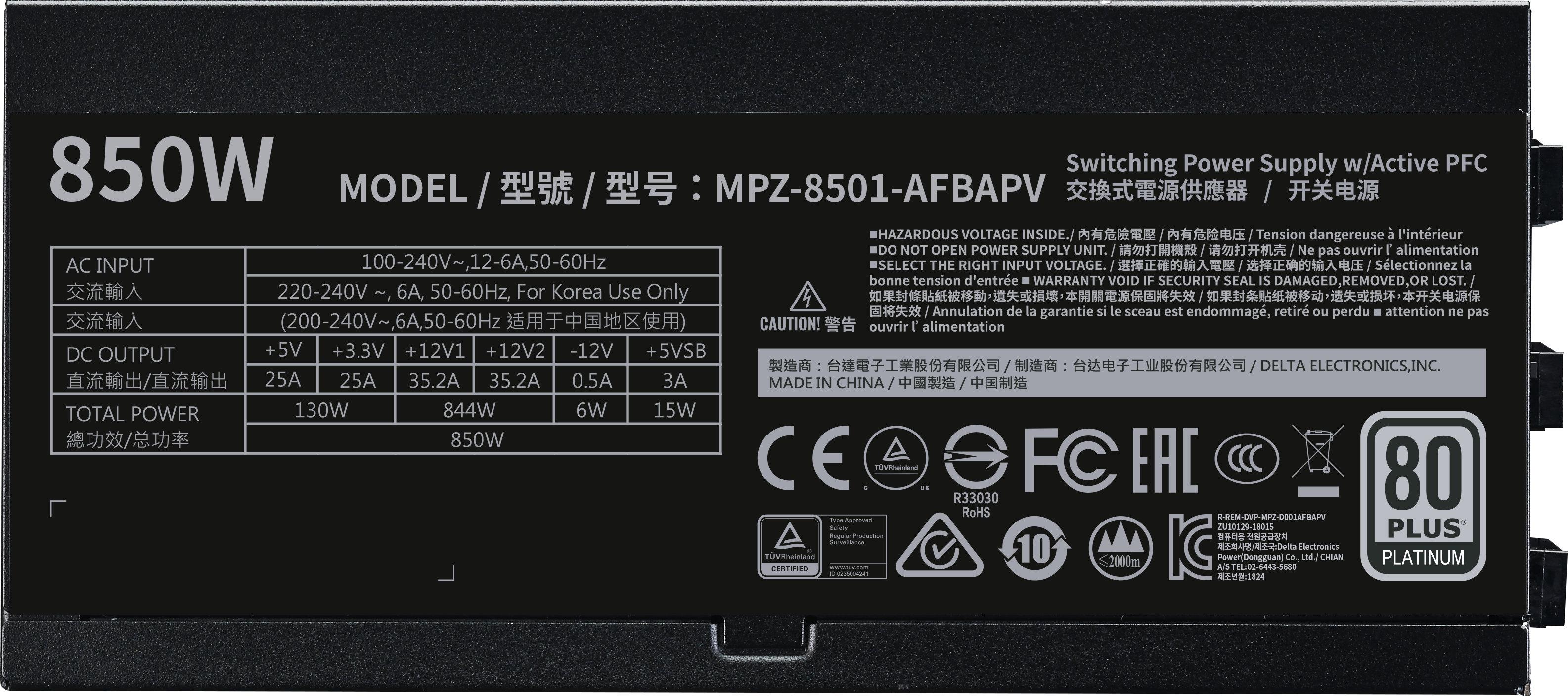 Захранване Cooler Master V Platinum 850W 80+ Platinum PSU