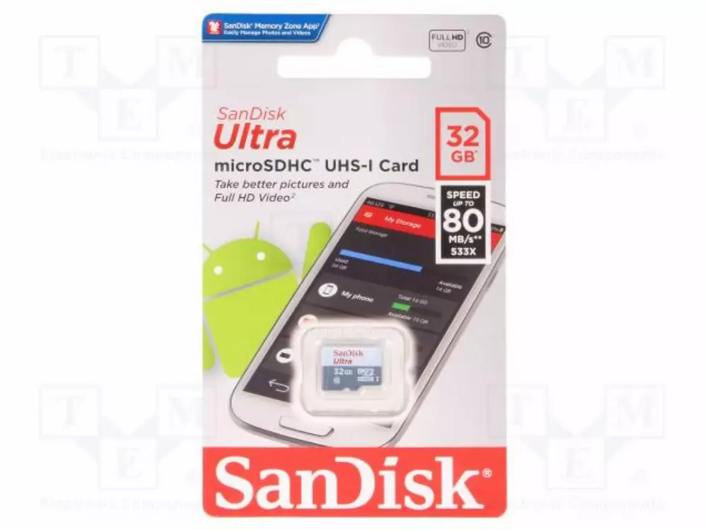 Карта памет SANDISK Ultra&reg;, Android,32GB, Class 10 UHS-I U1, 80 Mb/s, Без преходник