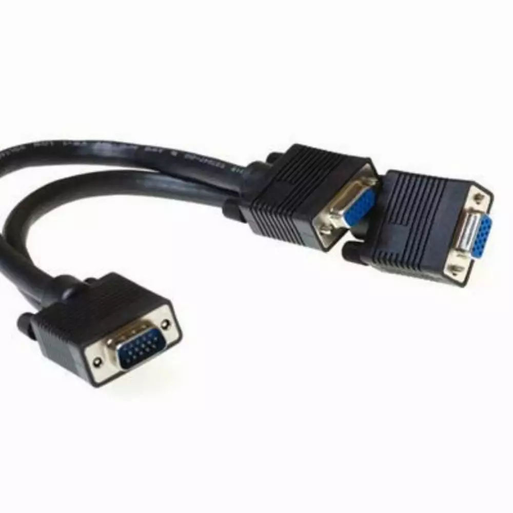 Кабел-сплитер ACT AK3187, D-sub 15 pin мъжко - 2 x D-sub 15 pin женско, 25cm, Черен, булк