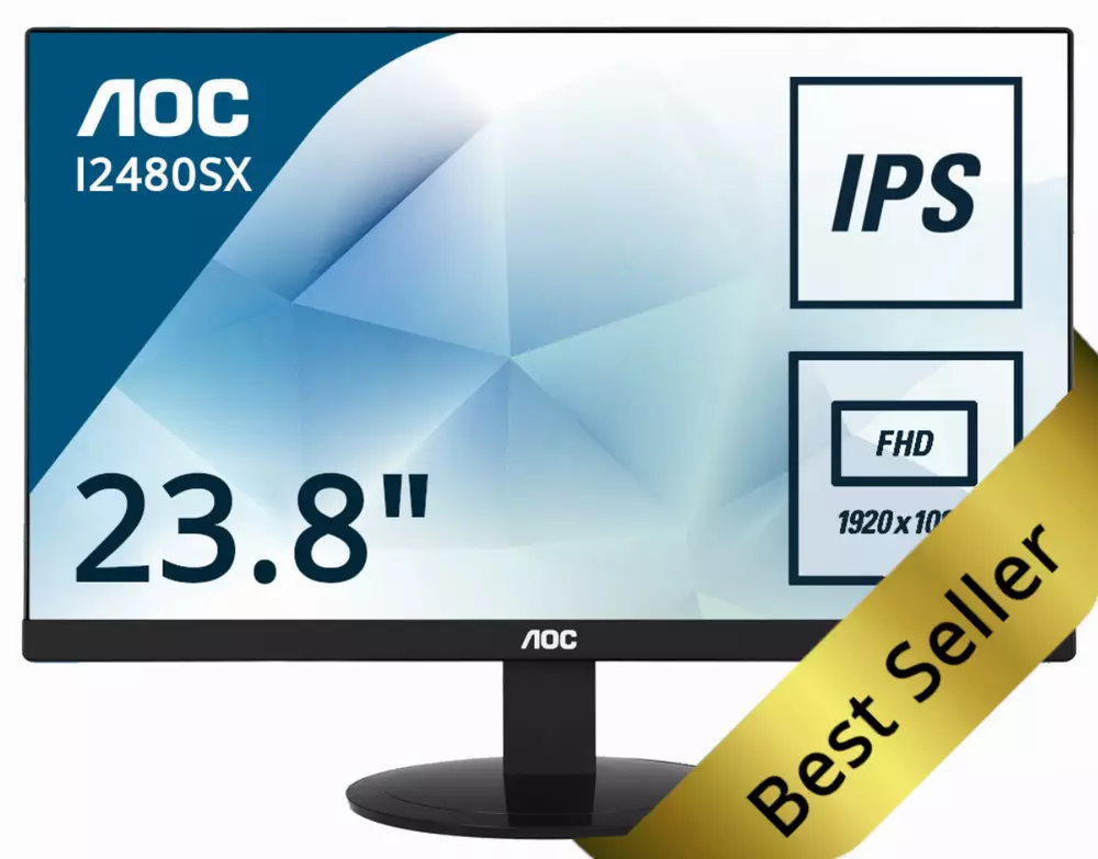 Монитор AOC 23.8" I2480SX, FullHD (1920x1080), IPS, 60Hz, 5ms, DVI, VGA