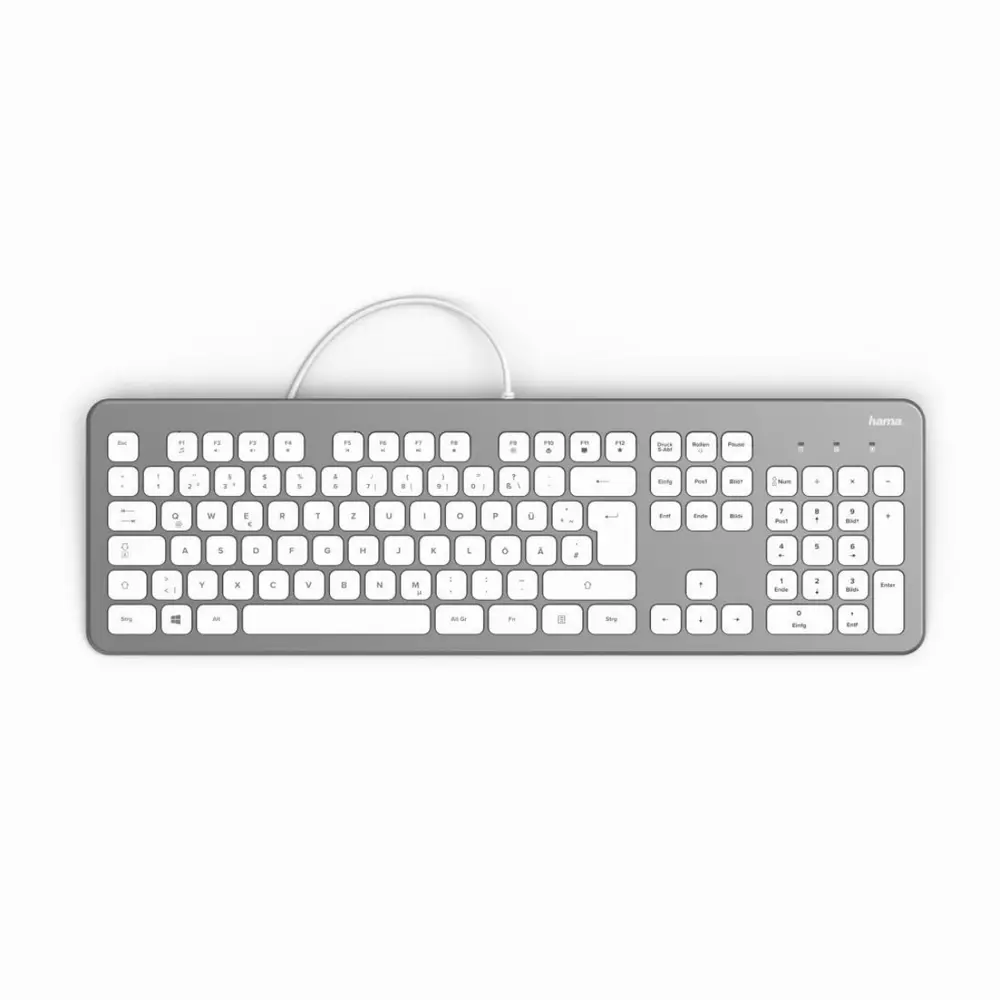 Клавиатура безшумна HAMA KC-700, с кабел, USB, кирилизирана, Сребрист/Бял
