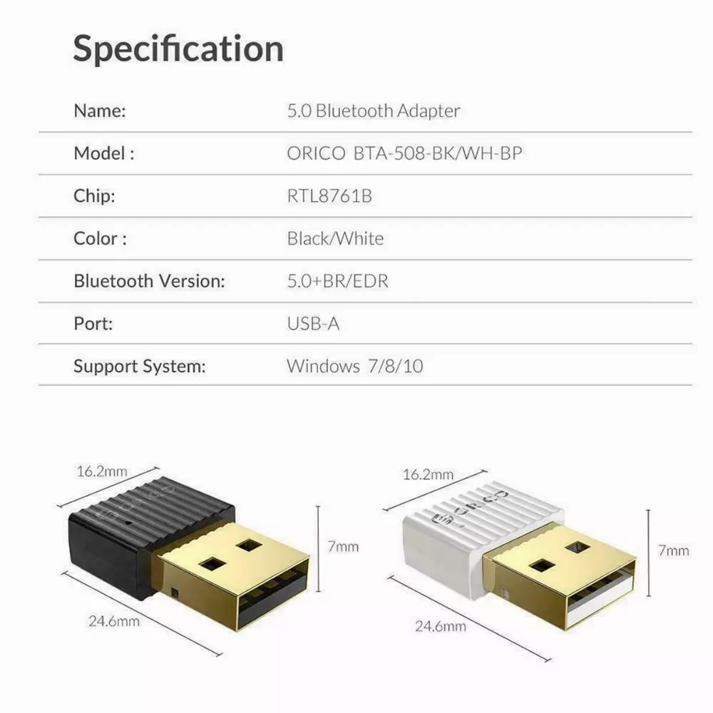 Блутут адаптер Orico BTA-508-BK Bluetooth 5.0 USB adapter Black
