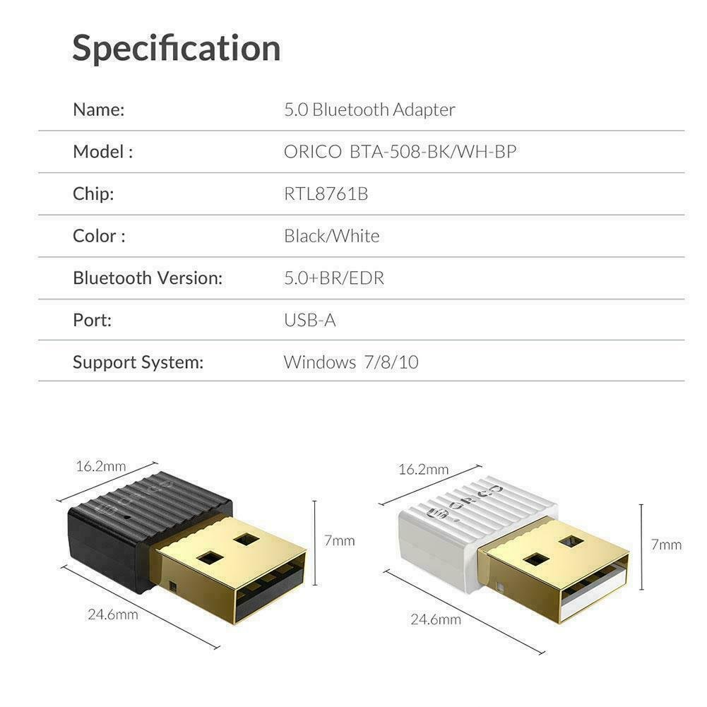 Блутут адаптер Orico BTA-508-BK Bluetooth 5.0 USB adapter Black