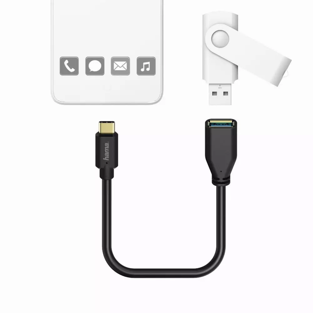 Кабел HAMA  USB-C мъжко - USB-A женско, 0.15 м, 5Gbit/s,Черен