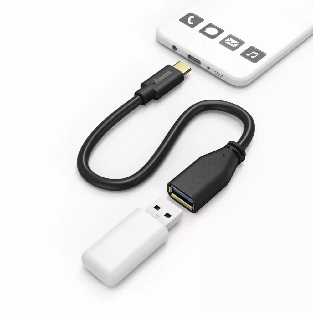Кабел HAMA  USB-C мъжко - USB-A женско, 0.15 м, 5Gbit/s,Черен