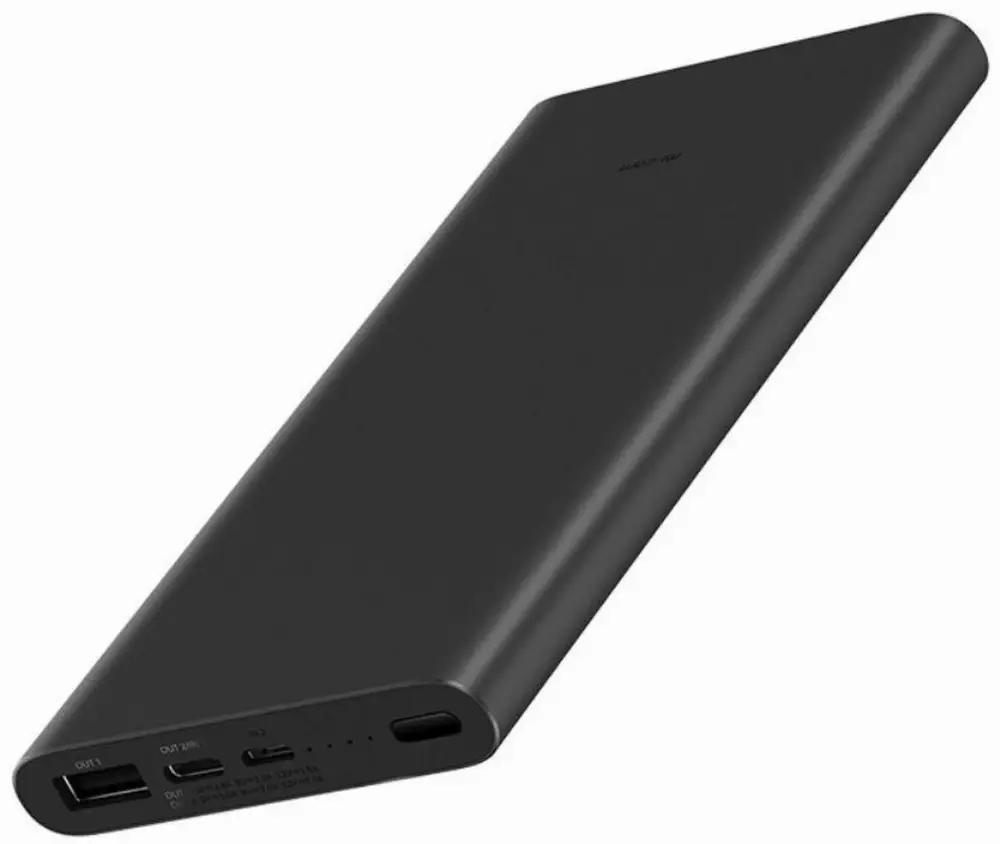 Външна батерия Xiaomi Mi 3, 10000 mAh 18W, USB A: 5V-2,4А, USB-С: 5V-3А, Черна