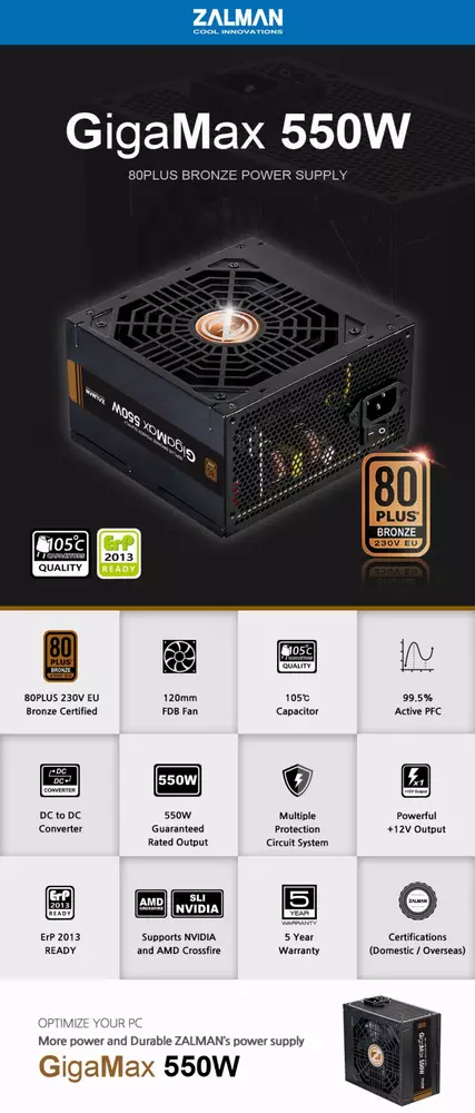 Захранване Zalman GigaMax 550W 80+ Bronze