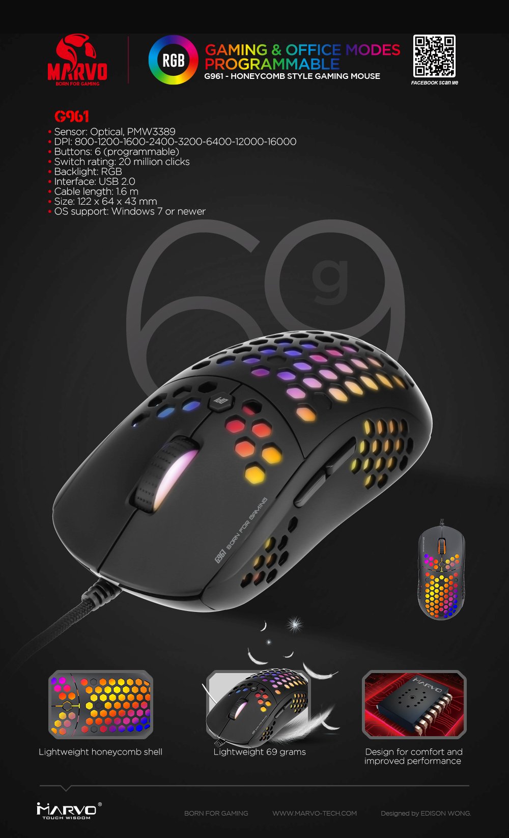 Геймърска мишка Marvo PRO G961 RGB - MARVO-PRO-G961