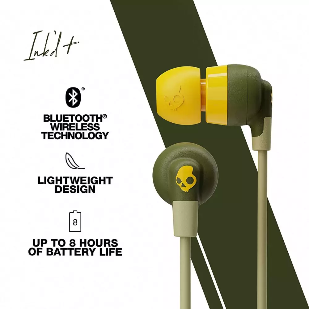 Блутут слушалки тапи Skullcandy INKD + Wireless, Зелен