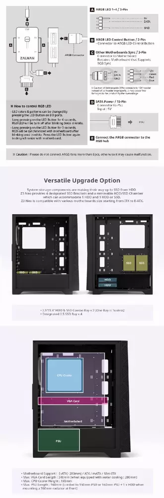Кутия Zalman Z3 NEO aRGB ATX Case