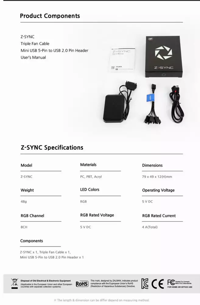 Контролер за вентилатори Zalman RGB Fan Hub 8ch aRGB - Z-SYNC