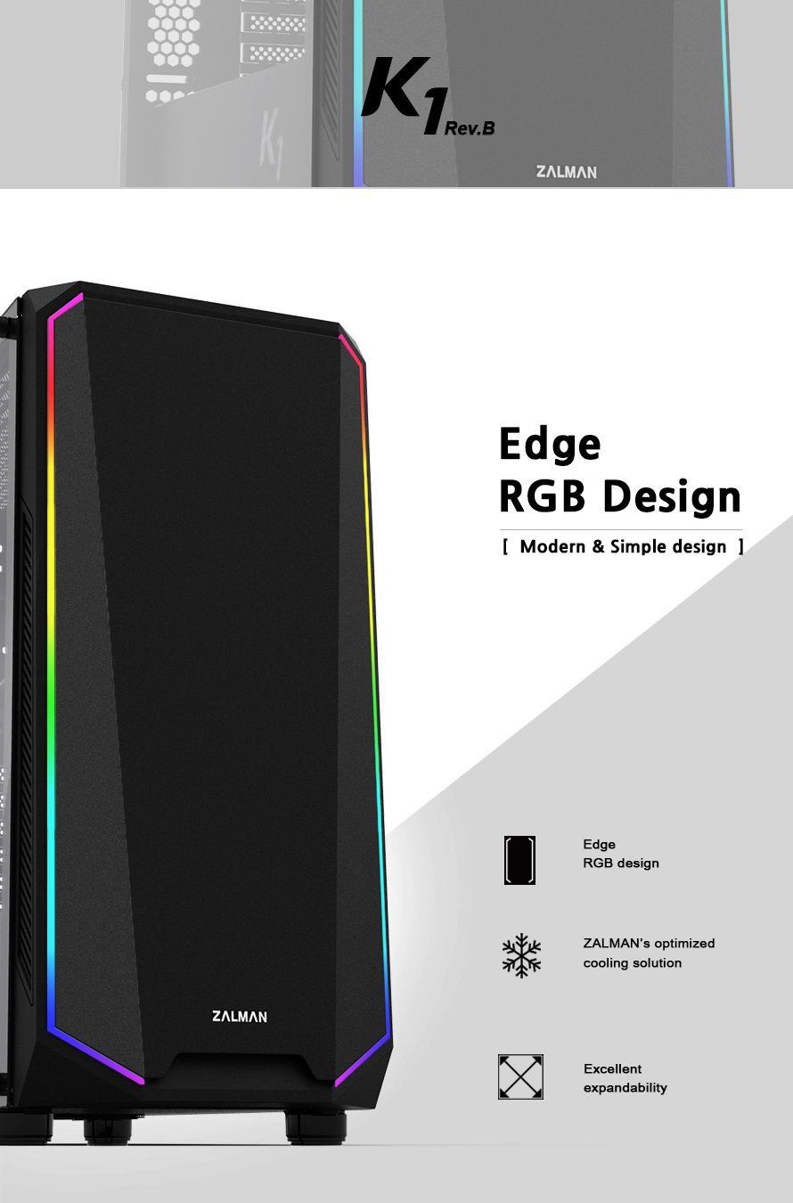 Кутия Zalman K1 Rev.B aRGB Tempered Glass ATX Case