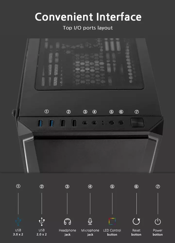 Кутия Zalman K1 Rev.B aRGB Tempered Glass ATX Case