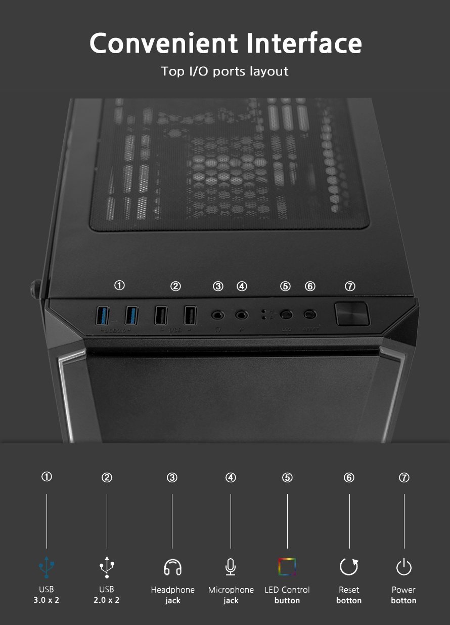 Кутия Zalman K1 Rev.B aRGB Tempered Glass ATX Case