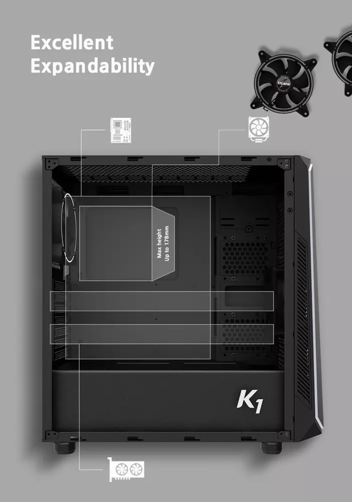 Кутия Zalman K1 Rev.B aRGB Tempered Glass ATX Case