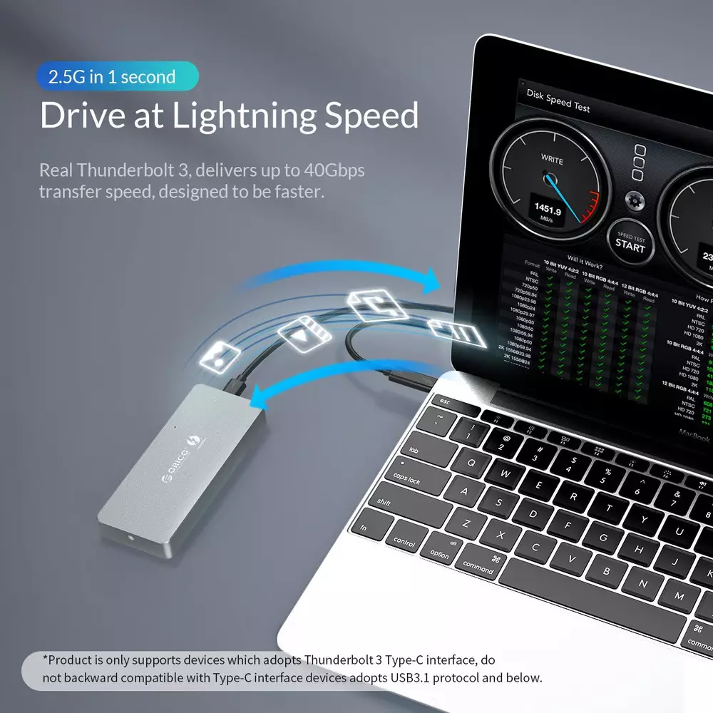 Външна кутия за диск  Orico APM2T3-G40 Storage Case M.2 NVMe M key THUNDERBOLT 3 40Gbps - 