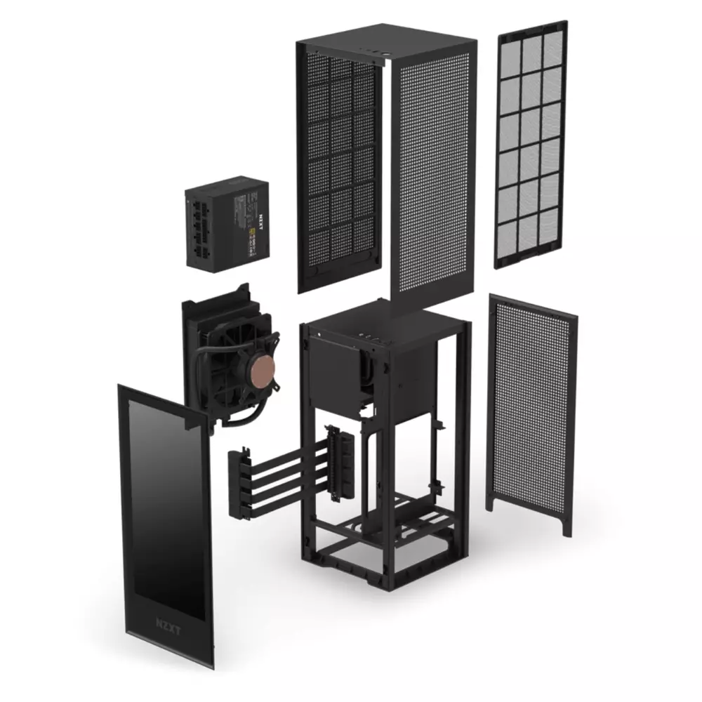 Кутия NZXT H1 Matte Black с PSU, AIO Liquid Cooler, GPU Riser